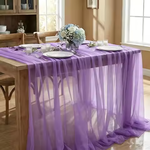 1.35MX10M Tulle Table Runner Rustic Sheer Mesh Dining Table Decoration For Wedding Birthday Baby Sho