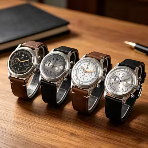38mm Tandorio Retro Men's Watch Sport Watches Miyota OS20 Movement Chronograph Quartz Clock Black Di