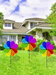 1入組彩色彩虹花園風車玩具旋轉彎曲閃爍草坪風車,完美用於花園派對室外庭院裝飾