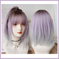 LANLAN Synthetic Mid-length Red Straight Wig With Bangs Synthetic Heat Resistant Fiber Hair Short Wi