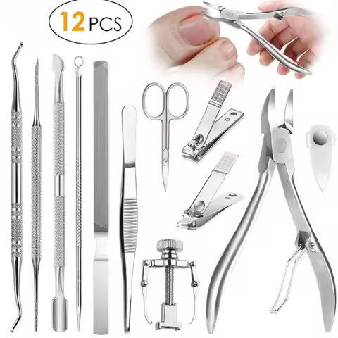 12Pcs/set Professional Pedicure Tools Ingrown Toe Nail Tools Kit Nail Care Ingrown Toenail Removal C