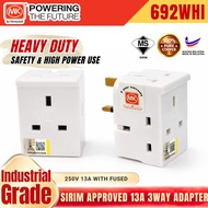 MK 692 250V 13A Electric 3Way Power Adapter with Fused 3 Pin Plug Top UK Type 13A Sirim Approved