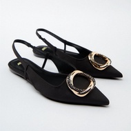 Zara2022 Spring Women's Shoes Black Muller Flat Shoes Pointed Toe Design Feel Niche Classy Single Shoes Toe Sandals