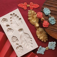 Cheongsam Silicone Mold Button Fan Chinese Zixiang Ruyi Chocolate Fondant Cake Bakery Tools