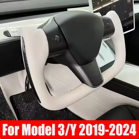 Yoke Handle 350mm Nappa Leather Yoke Steering Wheel Yoke Heat For Tesla Model 3/Y M3 2019-2023 Car Y