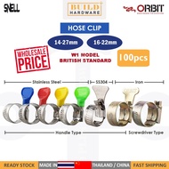 80Pcs/100Pcs 14-27MM Iron/Stainless Steel/SS 304 Hose Clip PVC Handle ORBIT/SNELL Hose Clamp Pipe 白钢