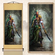 30x80CM Lukisan Gulungan Klasik Kwan Kong / Gulungan Lukisan Dewa Kwan Kong Sutra
