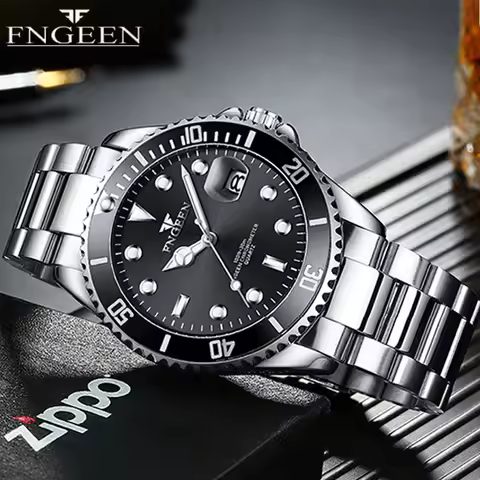 FNGEEN Fashion Brand Ultra-thin Quartz Men Watch Luxury Stainless Steel Strap Waterproof Luminous Ca