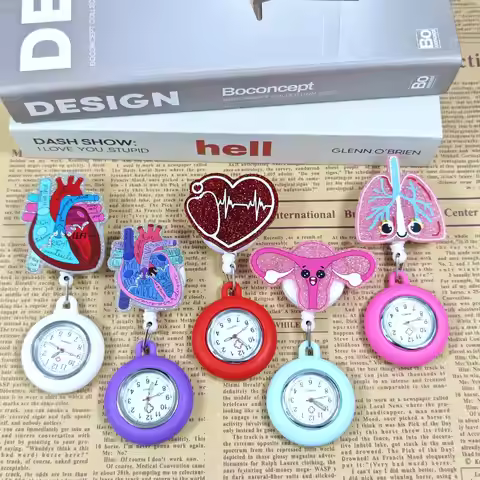 Cartoon Shiny Organ PVC Nurse Doctor Badge Scroll Hospital Medical FOB Pocket Watch Clock