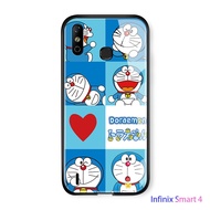 เคสโทรศัพท์สำหรับ Infinix Smart 4เคสแมวโดราเอมอนหรูหราสำหรับ Infinix Smart5 Pro เคส Infinix Smart 6ปี X653 X657 X657C X6511B กระจกนิรภัยมันเงาด้านหลังเป็นขอบนิ่ม