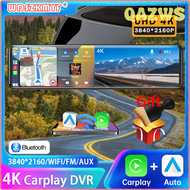 QAZWS กล้องติดรถยนต์กระจก12นิ้วมองหลัง & แอนดรอยด์ออโต้4K เครื่องบันทึกวีดีโอไวไฟสำหรับรถยนต์การนำทา