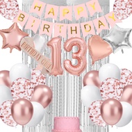 (SG SELLER) 13th Birthday Decorations, 13th Birthday Balloon, Rose Gold Birthday Decorations Set 13 
