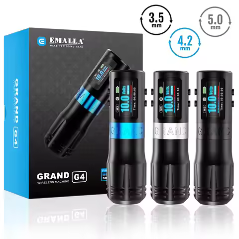EMALLA Grand G4 Wireless Tattoo Pen Machine Brushless Motor 3.5mm 4.2mm 5.0mm Stroke 1800mAh Tattoo 