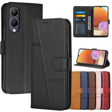 Leather Flip Y28 Case on For VIVO Y28 Y17s Y18 Y19s Y38 Y78m Y27 Y36i Y36 Y02s Y16 Y56 Y76 5G Magnet
