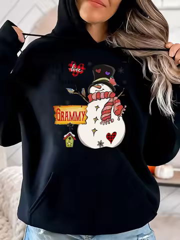 Snowman I Love Being a Grammy Christmas Hoodie Women Holiday Gift Black Plus-Size