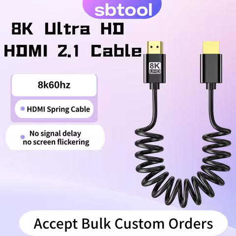 HDMI 2.1 Spring Coiled Cable 8K60Hz Soft Slim Retractable Cord for TV Camera Monitor