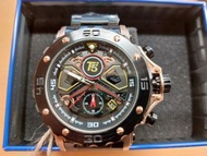 美國潮牌 T5 sports time H3954G-時尚流行表-圈口飾螺絲齒框錶殼碳纖維造型面版計時 二眼石英-不銹鋼表帶手錶