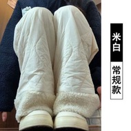 加絨加厚保暖棉褲 外穿秋冬季休閒黑色闊腿褲子 直筒褲（平行進口）（快遞送貨上門）
