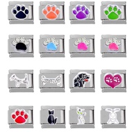 304 Stainless Steel DIY Charm Bracelet Puppy and Dog Paw Module italy charms Stainless Steel Elastic