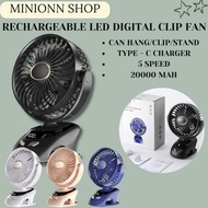 24000mAh Rechargeable Mini Clip Fan With LED Digital Hanging Table Fan 5 Wind Speed Fan