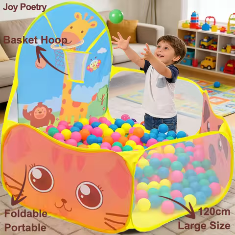 120cm Hexagon Children Ball Pool with Basketball Hoop Portable Foldable Kid Playpen Playground Gym P