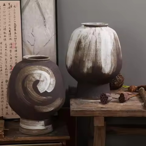 Rural pottery antique terracotta warriors traditional Chinese retro handmade matte vase desktop uniq