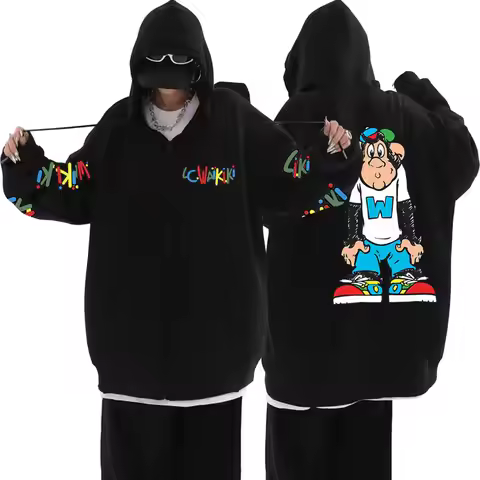 Lc Waikiki Monkey Print Zipper Hoodie Funny Cartoon Sweatshirts Monkeys Graphic Zip Up Jacket Men Wo