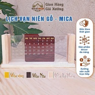 NHAGODECOR Perpetual Wooden Calendar Set Wooden Desk Calendar with 2 Transparent Mica Sides Decorate