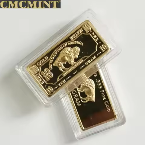 5 Gram 10 Gram .100 Mills Buffalo Gold Bar With Plastic Case Souvenir Collection Gift Commemorative