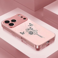 Line Drawing Bouquet Butterfly Suitable for iPhone 17 Rose Pink Glass Case 14/15Plus/16promax Protec