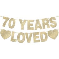 70 Years Loved Banner for 70th Birthday Decorations for Men Women Pre-Strung 70th Birthday Banner Pa