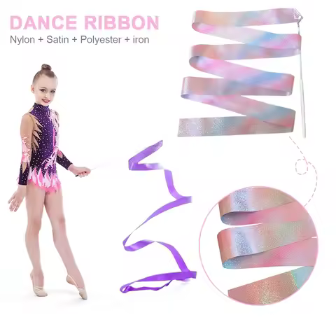 2/4M Colorful Gymnastic Ribbon with Wand Sparkling Dance Ribbon Multifunction Twirling Ribbon Stream