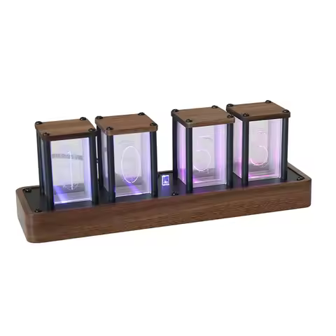 LED Digital Clocks Nixie Alarm Clock RGB Glow Tube Clock Walnut Wood Night Light Digital Alarm Atomo