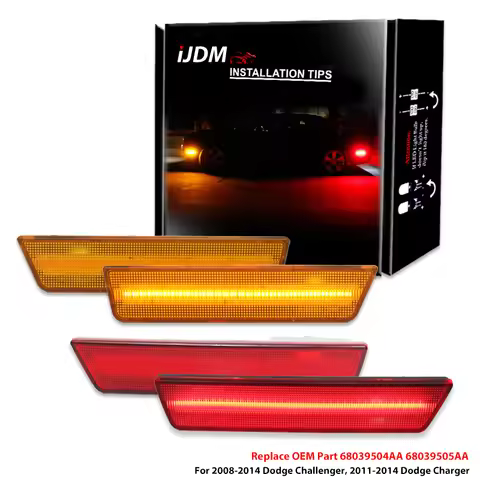 iJDM Car Front Rear Side Marker Lamps Amber Red LED Lights for 2008–2014 Dodge Challenger, for Dodge