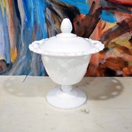 美國中古90年代印弟安白色陶瓷糖果罌瓶子花邊陶瓷壺有蓋小物擺設