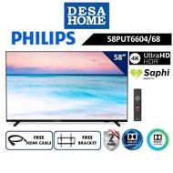 PHILIPS 4K UHD LED Smart TV (58") [Free HDMI Cable + Bracket] 58PUT6604