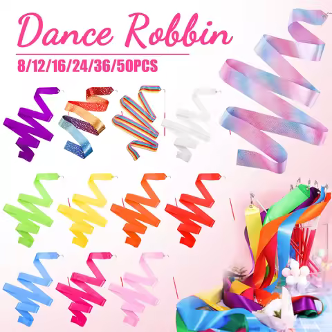 8-50PCS Dance Ribbons Rainbow Gymnastics Ribbon Wands Dance Twirling Streamers for Carnival Birthday