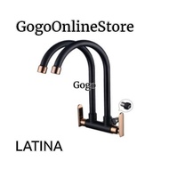 LATINA Stainless Steel Wall Sink Tap BLACK & ROSE GOLD