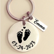 Customizable Stainless Steel Newborn Baby Footprint Keychain - Customized Newborn Baby Keyring - Cus