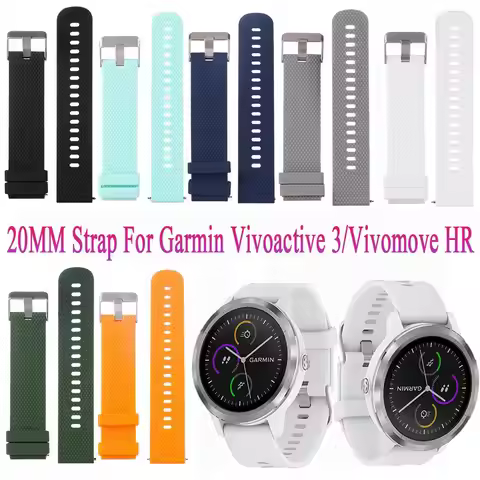 Replacement Sport Soft Bracelet Strap Silicone Watch Band 20mm For Garmin Vivoactive 3 / Vivomove HR