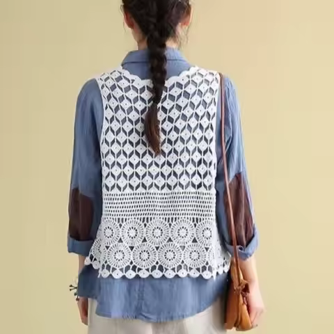 Casual Vintage Hollow Out Vest Crochet Crop Tank Tops Sleeveless Fabric Beach Casual Tops Chic Knitt
