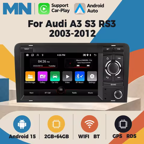 7" Android 15 Car Radio For Audi A3 S3 RS3 2003-2012 Multimedia Video Player GPS Intelligent System
