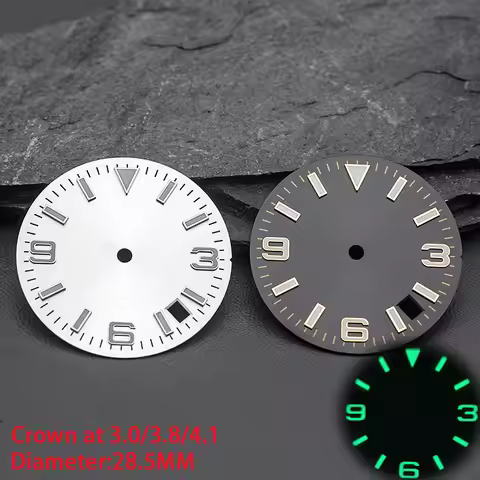 28.5mm Gold Black White Watch Dial Green luminous Fit Japan NH35 NH36 7S26 Automatic Movement fit Wa