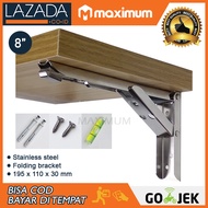 MAX COD - [ENGSEL SIKU] Bracket Engsel Siku Stainless Load 65kg 10 12 14 Inch 2 PCS / Folding Bracket / Engsel Lipat / Engsel Meja / Bracket Meja Dinding