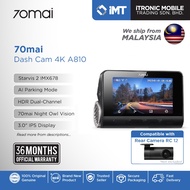 70mai Dash Cam 4K A810 with RC12 Rear Camera | IMX678 Sony Image Sensor | 3.0" IPS Display | 150° FOV | HDR Dual-Channel