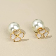 Mother-of-Pearl Four-Leaf Clover Earrings Light Luxury High-End French Temperament AB Style Asymmetr