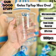 (1 BOX) TipTop 18oz Oval Plastic Cups, 1000 pcs, 9 grams 18oz Clear Oval Cups