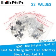 255PCS/LOT 22VALUES Fast Switching Rectifier Schottky Diode Assorted Kit 1N4001 1N4004 1N4007 1N5399