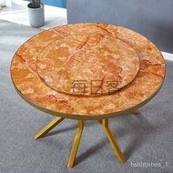 🚢MrkDining Table round Table Mild Luxury Marble Hot Pot round Folding Solid Wood Large round Table Household Dining Tabl