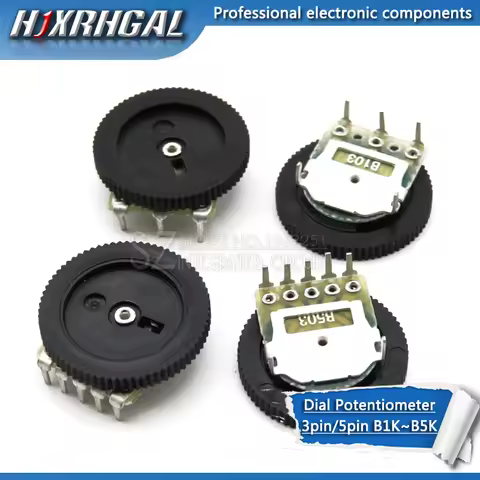 10pcs Double Gear tuning potentiometer B102 B103 B203 B503 B1K B10K B20K B50K 3Pin/5Pin 16*2mm Dial 